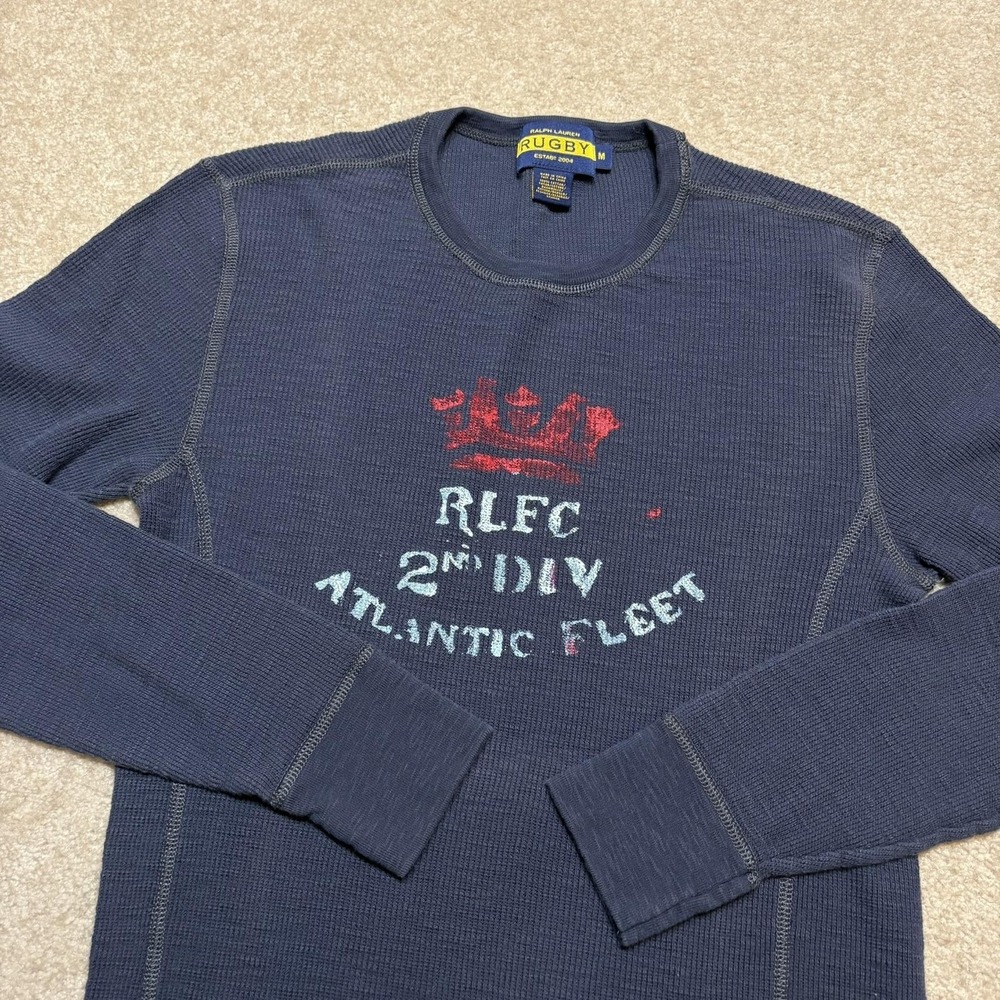 Rugby Ralph Lauren Thermal Shirt Mens Medium Blue RLFC Atlantic Fleet Graphic